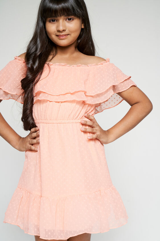 Peach Solid Flounce Dress, Peach, image 4